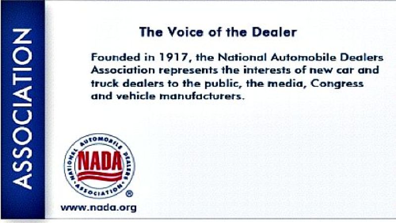 The National Auto Dealers Association seal and mission statement. 