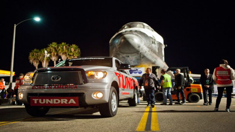 The Toyota Tundra tows the Endeavor. Photo courtesy of Toyota. 
