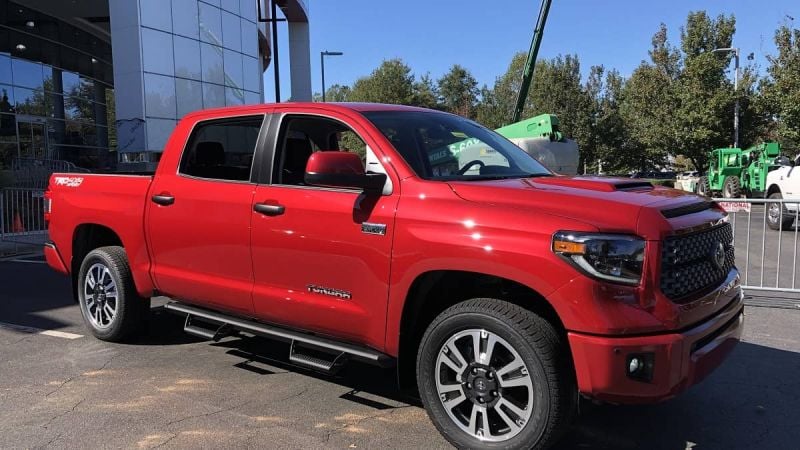 2020 Toyota Tundra CrewMax Barcelona Red profile view