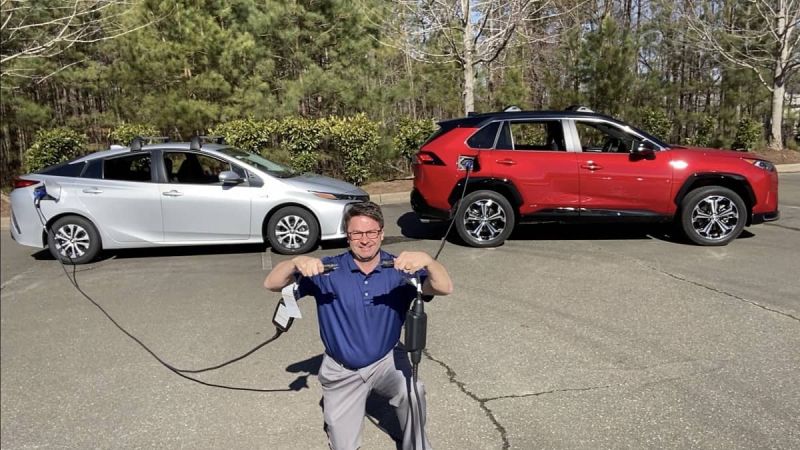 2021 Toyota Prius Prime Limited Classic Silver 2021 RAV4 Prime XSE Supersonic Red profile