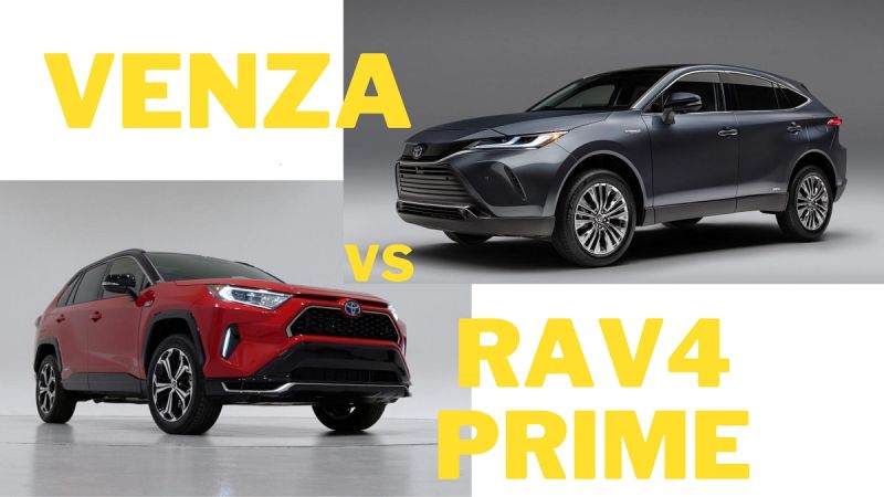 2021 Toyota Venza Limited Coastal Gray profile view 2021 Toyota RAV4 Prime XSE Supersonic Red