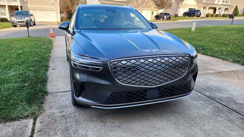 2023 Genesis Electrified GV70 Review, front exterior and grille