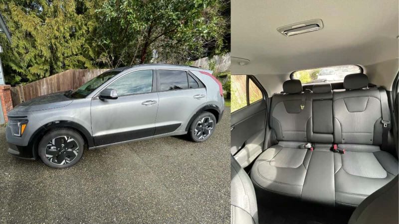 Gray 2023 Kia Niro EV exterior and interior