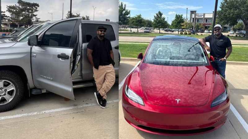 Toyota Tundra and a new Tesla Model 3