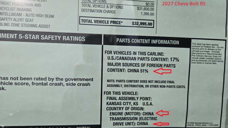 The 2027 Chevy Bolt is 51% Chinese