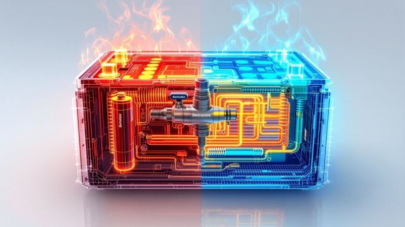 The Dectravalve system (right) prevents the thermal hotspots that plague traditional battery packs (left), allowing for sustained high-speed charging