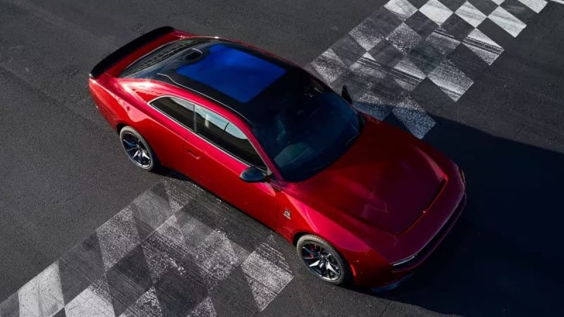 Overhead view of a red Dodge Charger Daytona