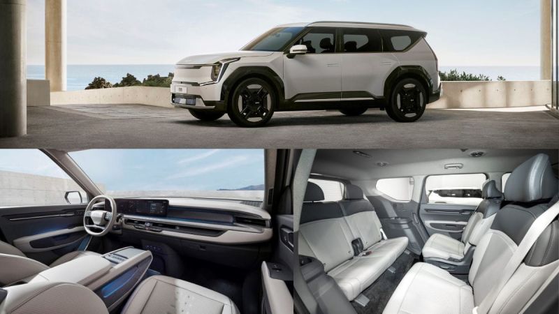 White Kia EV9 interior and exterior