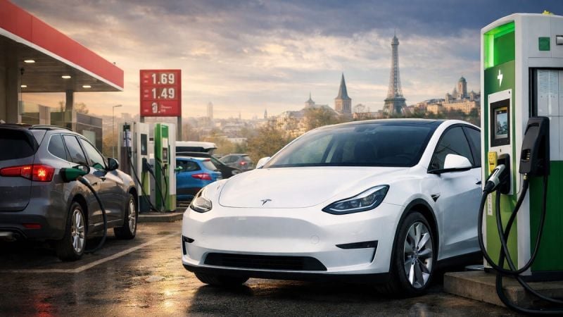 Tesla Model Y at a charger in Europe