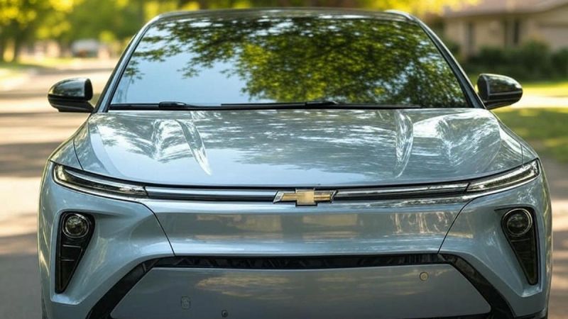 A closeup of a Silver Equinox EV Front End