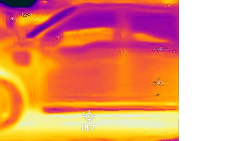 Thermal camera image of Ford F-150 Lightning charging outside in the cold