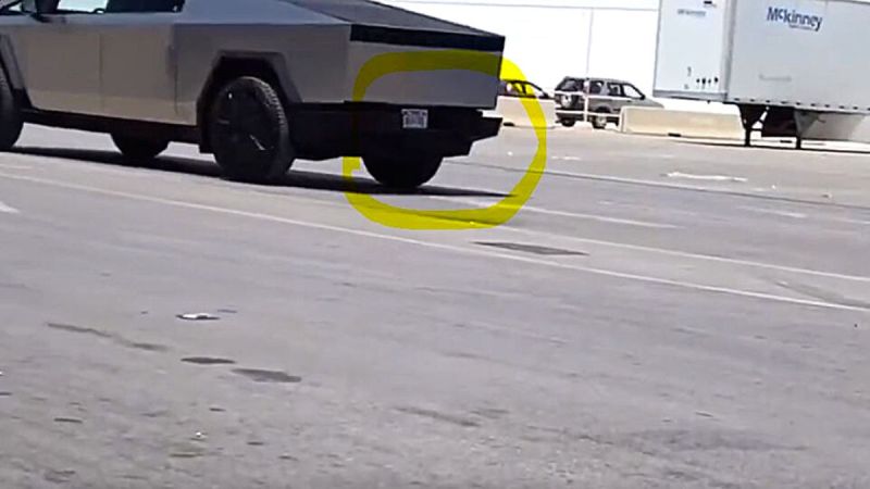 1st Production Cybertruck Exiting Giga Texas With a License Plate