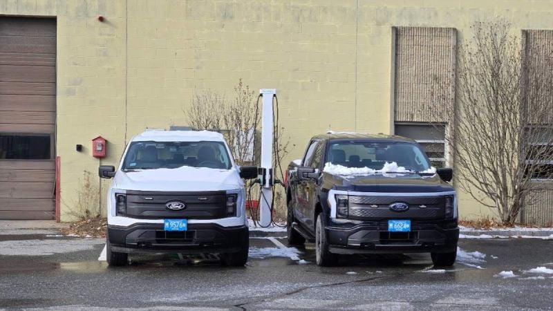 Battery-electric pickup trucks sit idle as gas and diesel trucks clear roadways. 