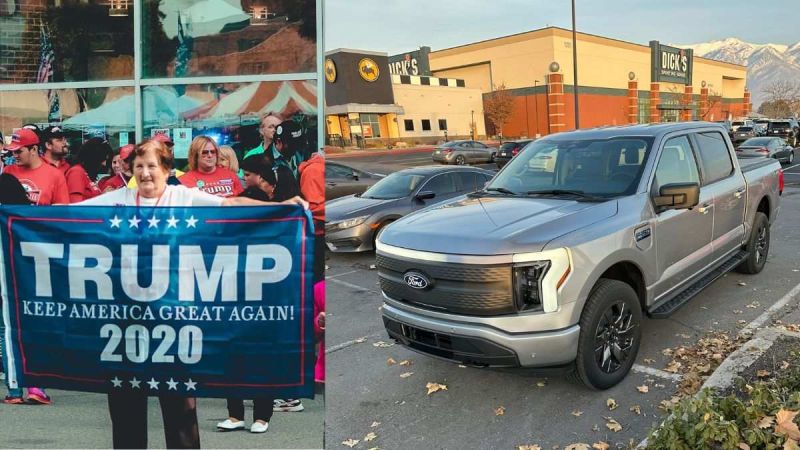Ford F-150 Lightning Next to Trump Rally