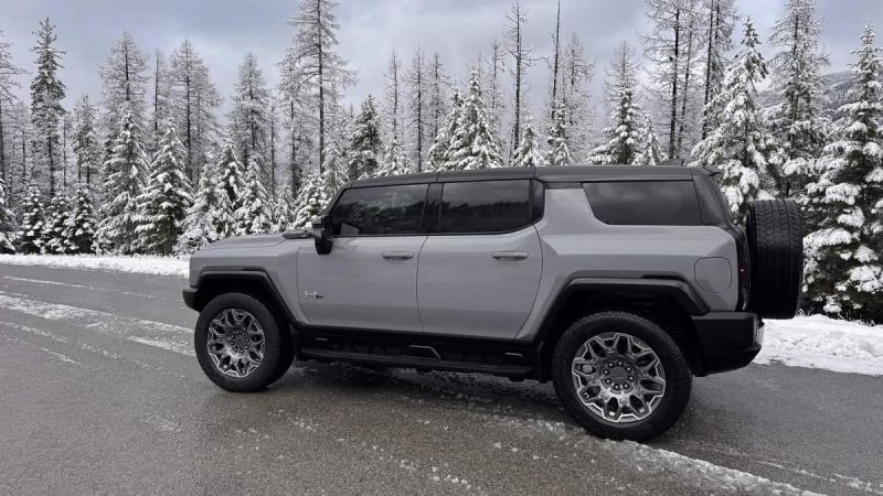 Gray GMC Hummer EV 3X in snow