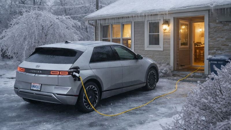 Hyundai Ioniq 5 using V2L to power a home during an ice storm outage