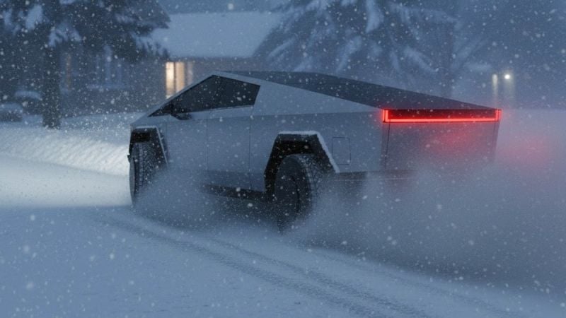 2025 Tesla Cybertruck in deep snow
