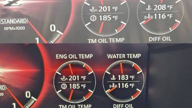 Nissan Z NISMO tempetarure gauges are real and not dummies like on most cars