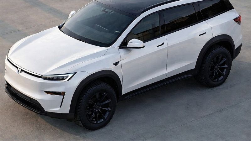 Rendered image of a Tesla SUV