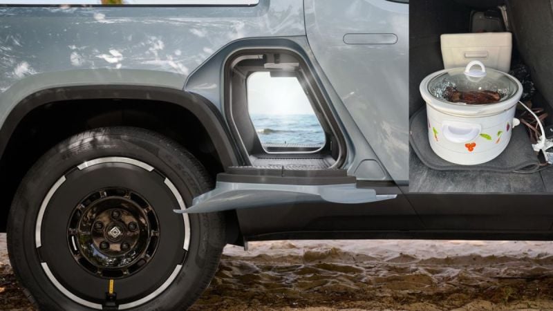 Rivian R1T gear tunnel with crockpot