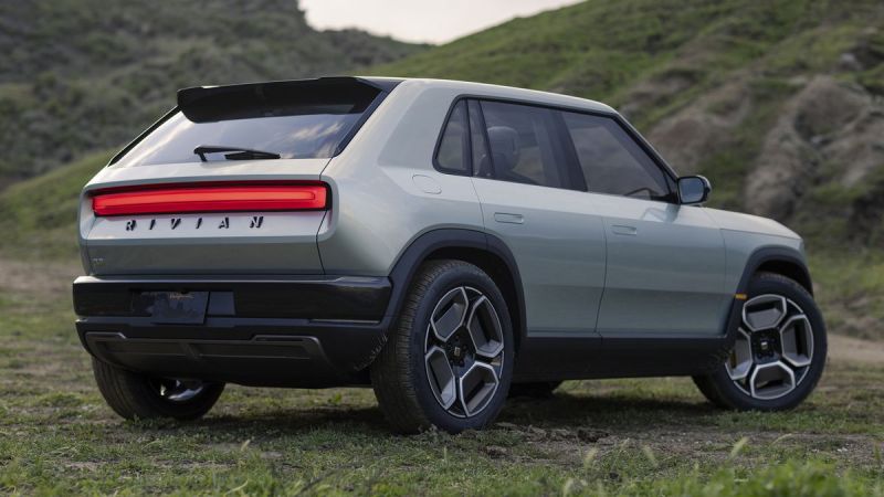 Rivian R2 Exterior next to mountain in background