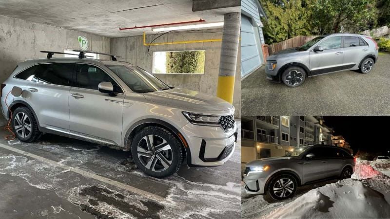 Kia Sorento PHEV and Niro EV in winter settings