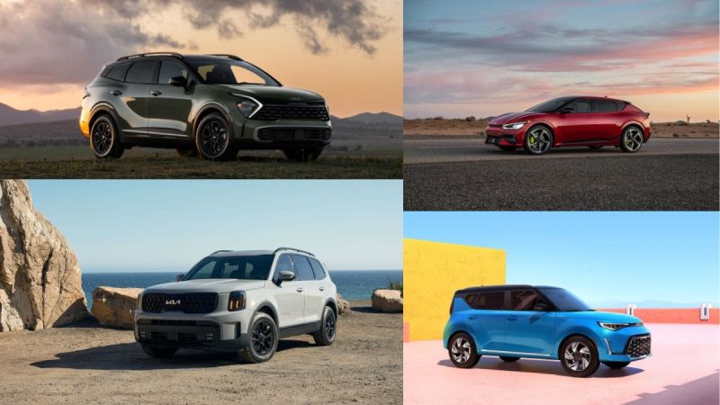 From left to right, top to bottom, Kia Sportage, EV6, Telluride and Soul