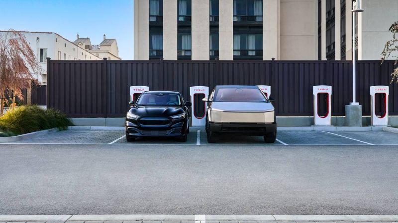 Mustang Mach E and Tesla Cybertruck Charging