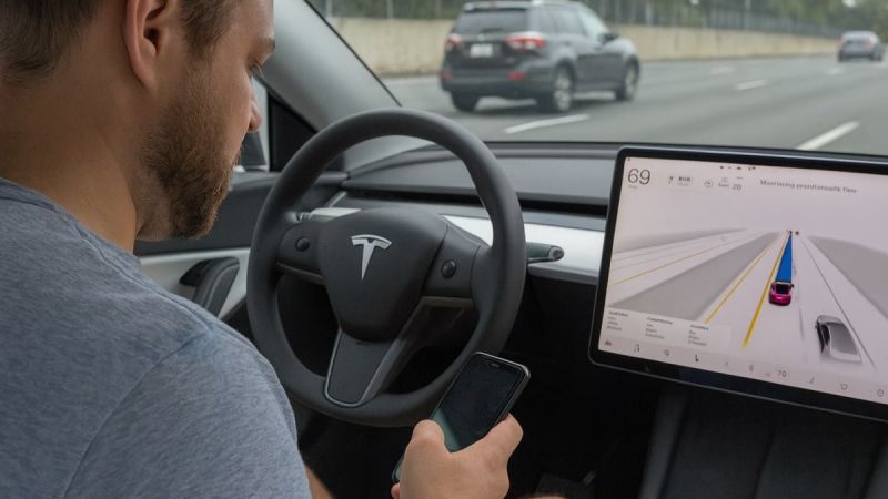 Tesla driver texting while using full self-driving