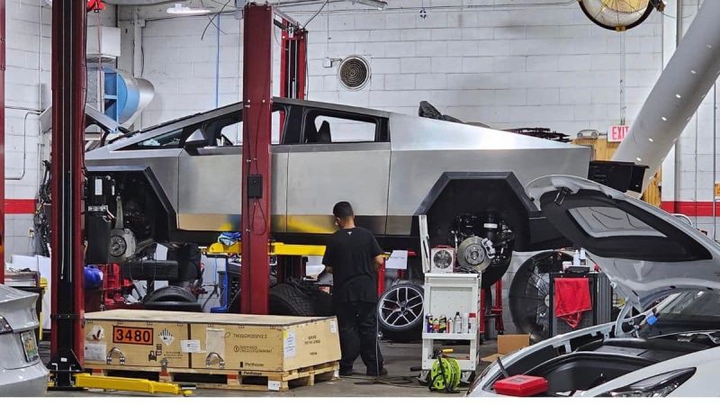 Tesla Lifts Cybertruck Providing A Cool View of The Braking System and Suspension