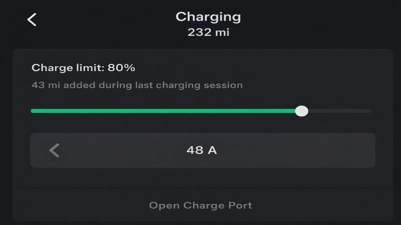 Tesla Model Y charge status and estimated range