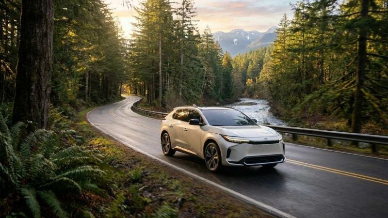 Toyota bZ On An Oregon Back Country Road