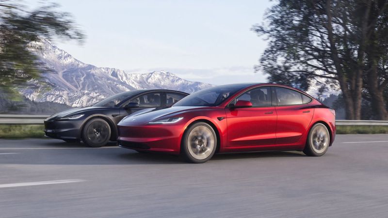 Two Tesla Model 3 sedans racing