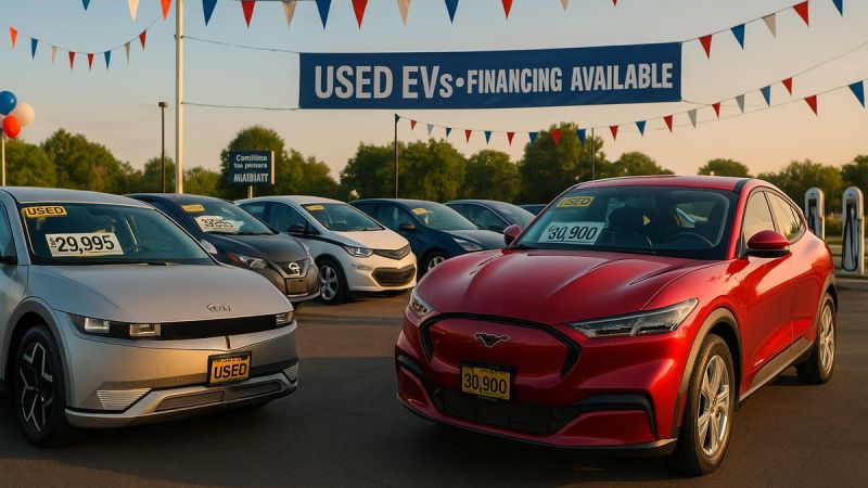 Used car lot with electric vehicles on it