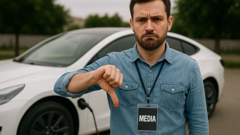 A media member gives EVs a thumbs down