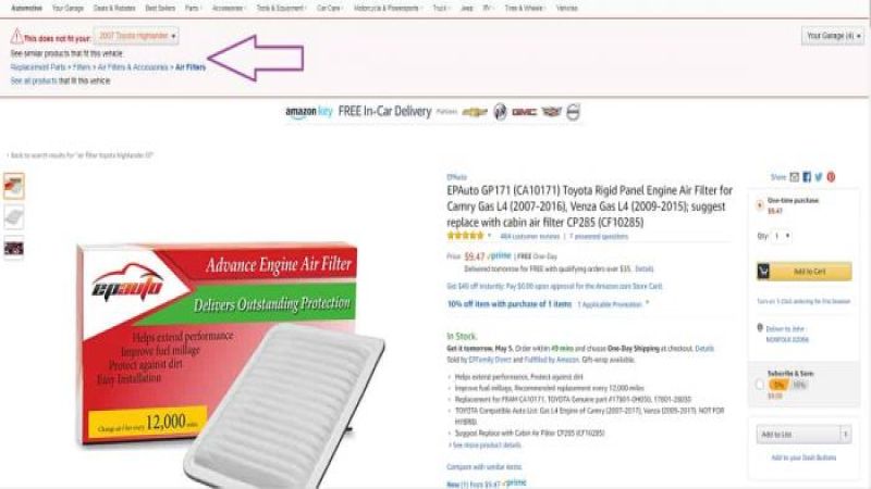 Review of Amazon for car parts.