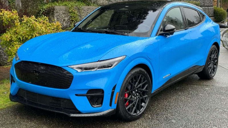 Blue Ford Mustang Mach-E electric crossover