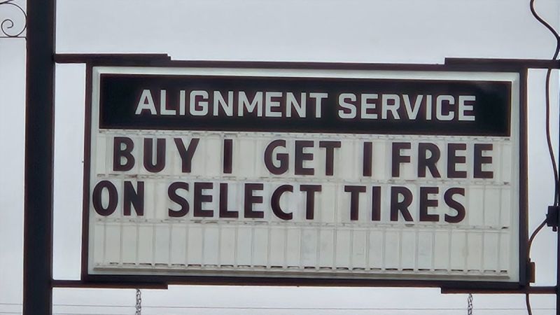 An image shows a great deal on tires - Buy one, get one free