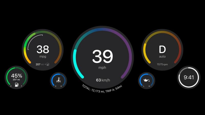 Image showing one of the configurations for Apple's next-gen CarPlay instrument cluster.