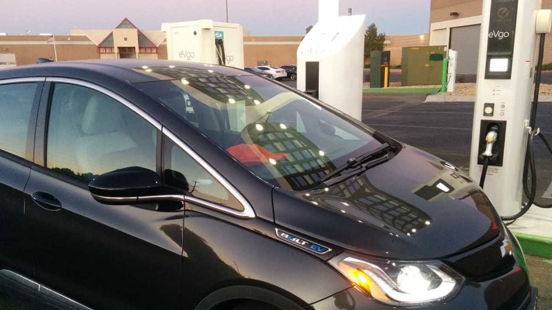 Black Chevy Bolt EV charging