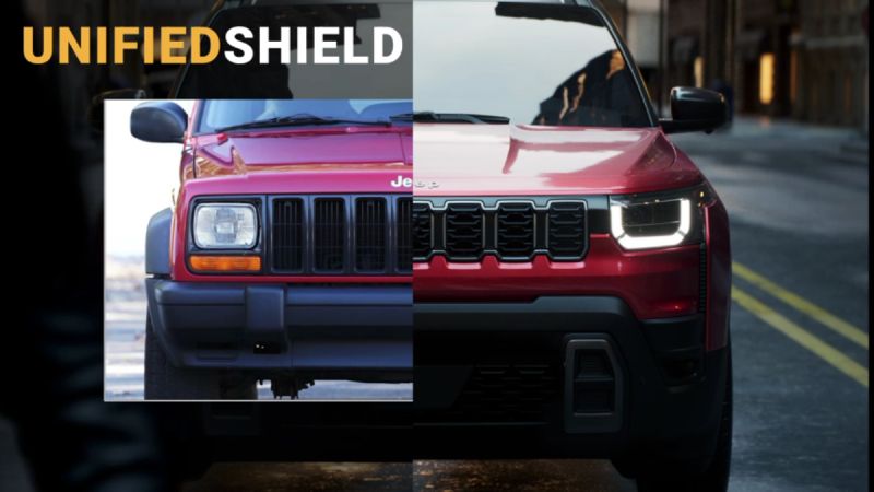Comparison of the Old and new 2026 Jeep Cherokee's front headlights and grille