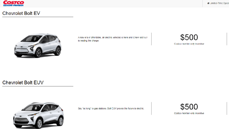 Image of Chevy Bolt EV discount courtesy of Costco Auto Program
