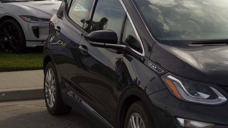Black Chevy Bolt EV Front Side View