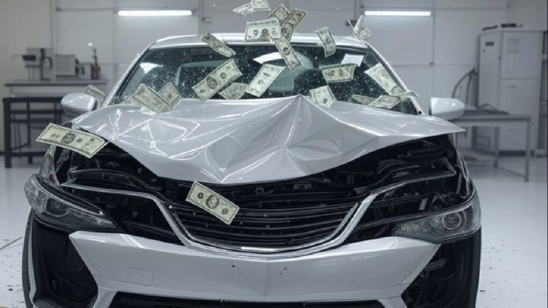 Image of dollars flying out of a crash test vehicle created by John Goreham using Grok