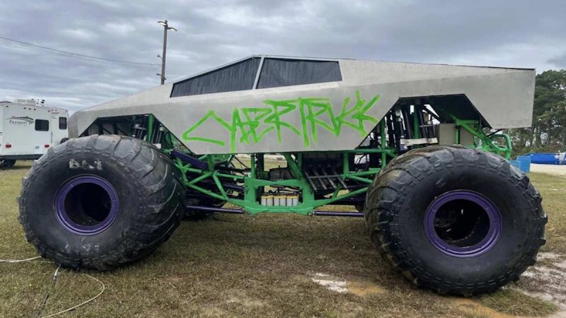 Cyber "Monster" Truck Seen Doing High Jumps at Monster Truck Rally