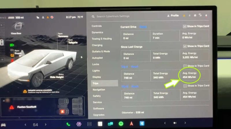 Tesla Cybertruck Efficiency Shows 454 Wh/Mi: A Real World Range Of About 270 Miles
