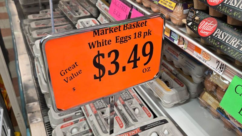 Image shows the price of 18 eggs at market Basked in Maynard Mass in October 2025