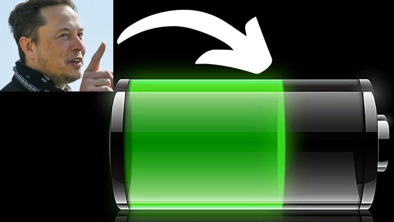 Elon Musk pointing to a new Tesla battery