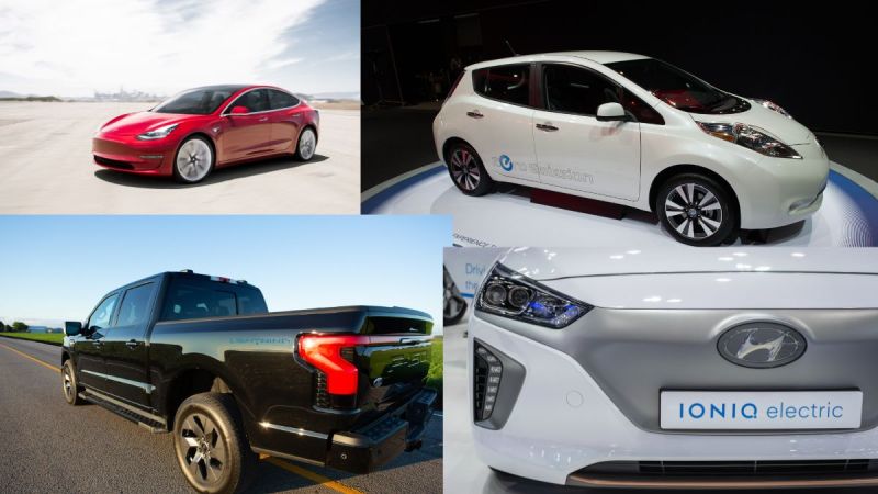 Tesla Model 3, Nissan Leaf, Ford Lightning, and Hyundai Ioniq 5