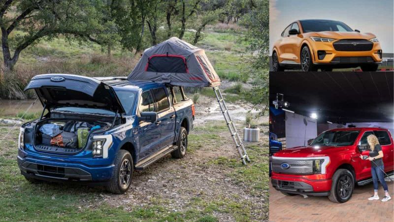 Ford F-150 Lightning and Mustang Mach-E electric vehicles in use
